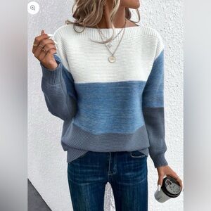 Color Block Drop Shoulder Long Sleeve Sweater